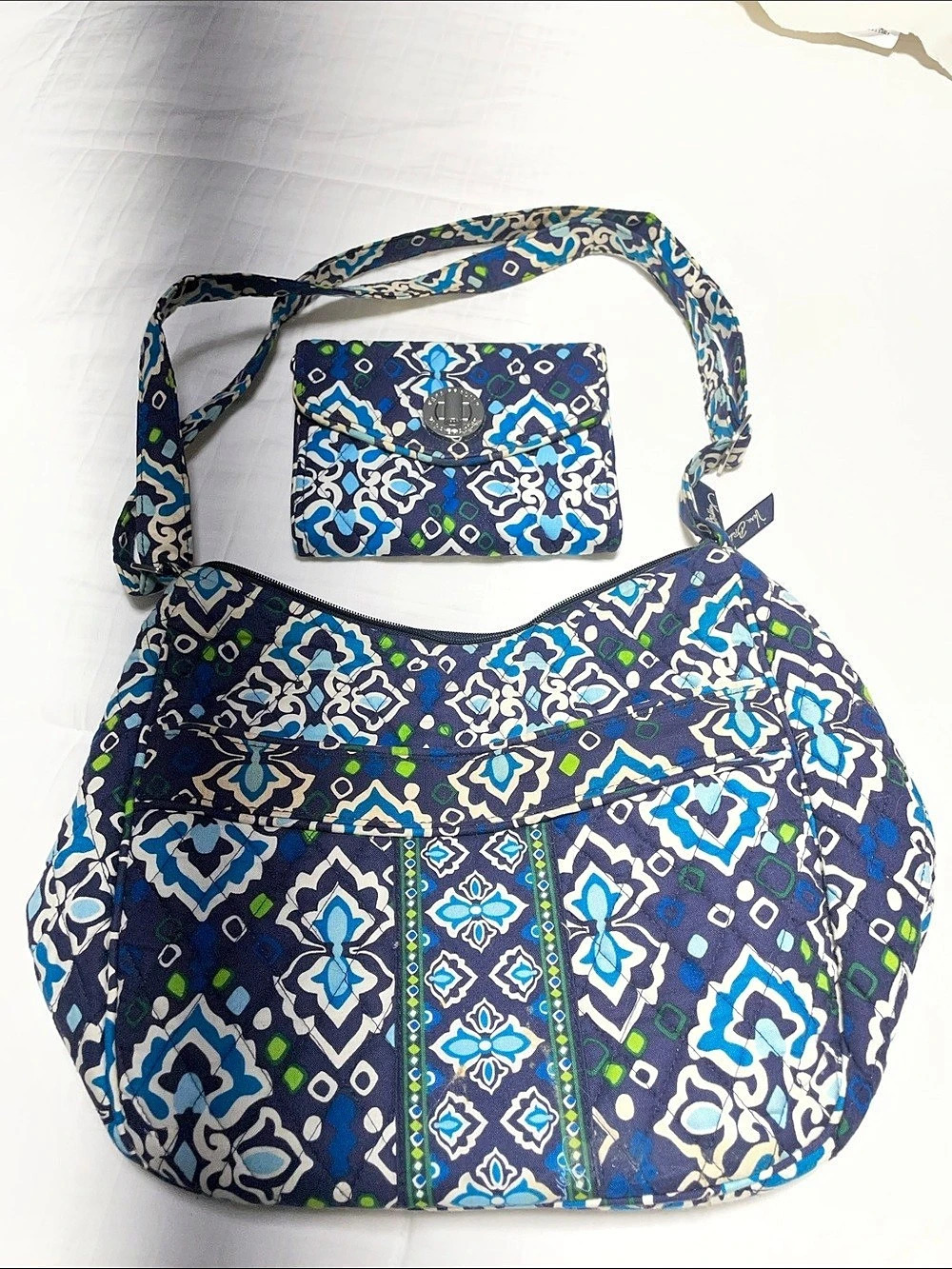 Vera Bradley Quilted Hobo Bag and Turnlock Wallet Set Blue & Green